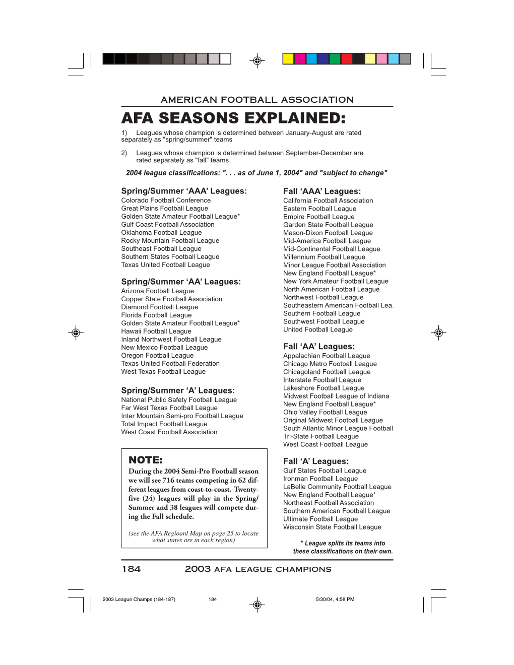 2003 League Champs (184-187) 184 5/30/04, 4:58 PM 2004 AFA MEDIA GUIDE