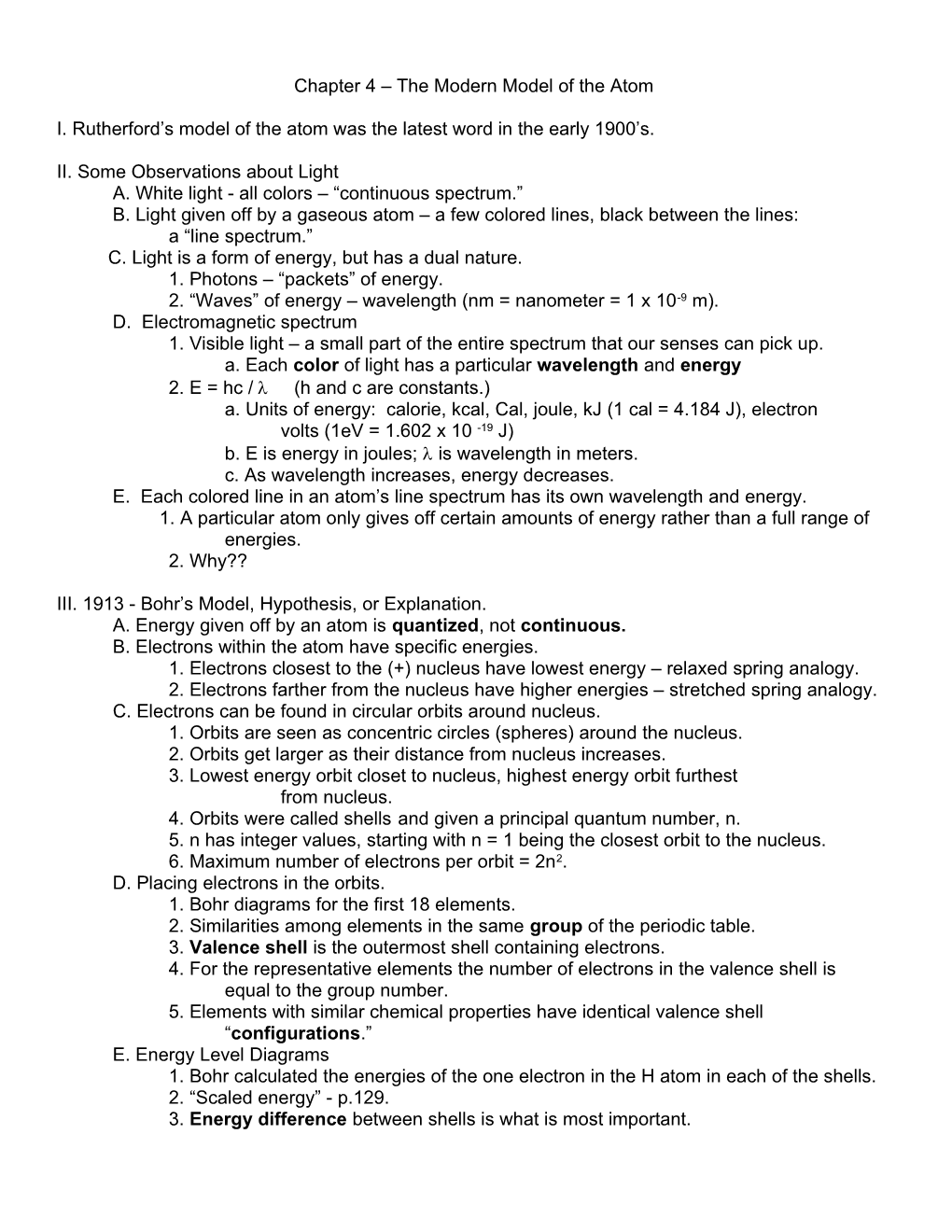 Chapter 4 the Modern Model of the Atom