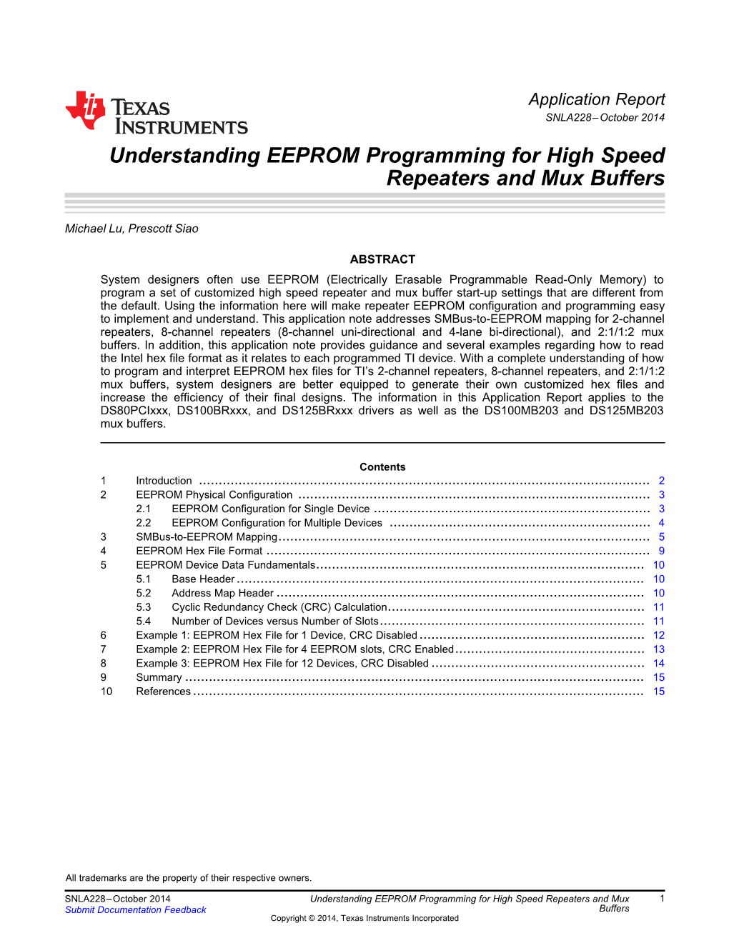 Understanding EEPROM Programming for High Speed Repeaters and Mux Buffers