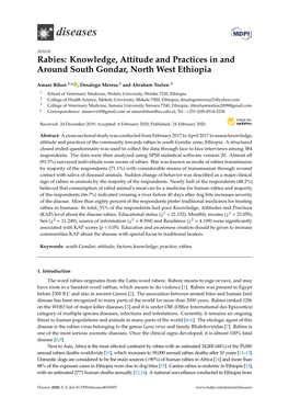 Rabies: Knowledge, Attitude and Practices in and Around South Gondar, North West Ethiopia