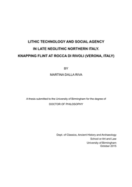 Lithic Technology and Social Agency in Late Neolithic Northern Italy