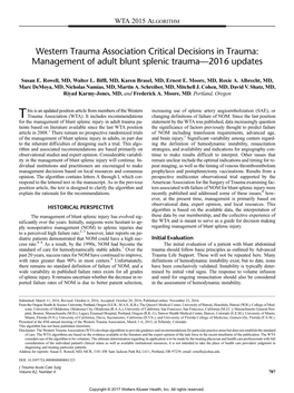 Management of Adult Blunt Splenic Trauma—2016 Updates