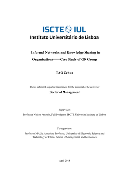 Informal Networks and Knowledge Sharing in Organizations——Case Study of GR Group