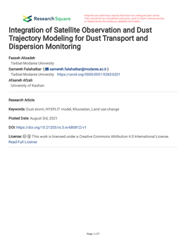 Integration of Satellite Observation and Dust Trajectory Modeling for Dust Transport and Dispersion Monitoring