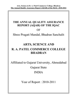 Shree Pragati Mandal, Bhadran Sanchalit ARTS, SCIENCE and R. A. PATEL COMMERCE COLLEGE BHADRAN Affiliated to Gujarat University
