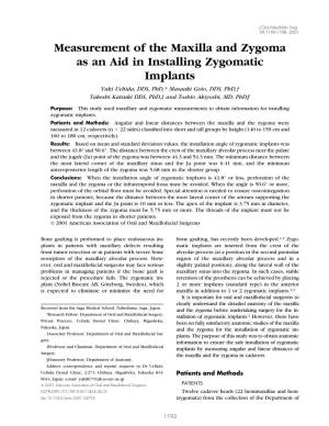 Measurement of the Maxilla and Zygoma As an Aid in Installing