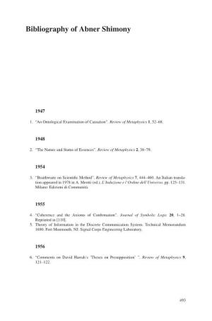 Bibliography of Abner Shimony