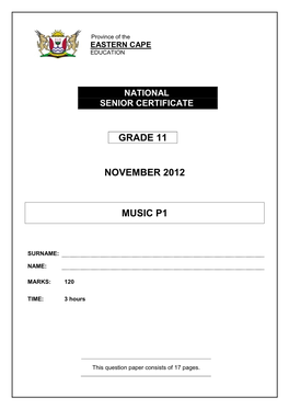 Grade 11 November 2012 Music P1