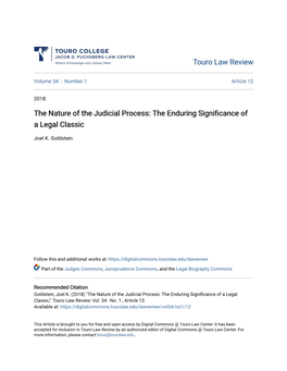 The Nature of the Judicial Process: the Enduring Significance of a Legal Classic