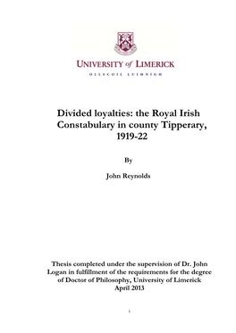 Divided Loyalties: the Royal Irish Constabulary in County Tipperary, 1919-22