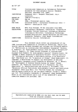 Standards for Bibliographic Control (Bangkok, Thailand, September 4-8, 1989)
