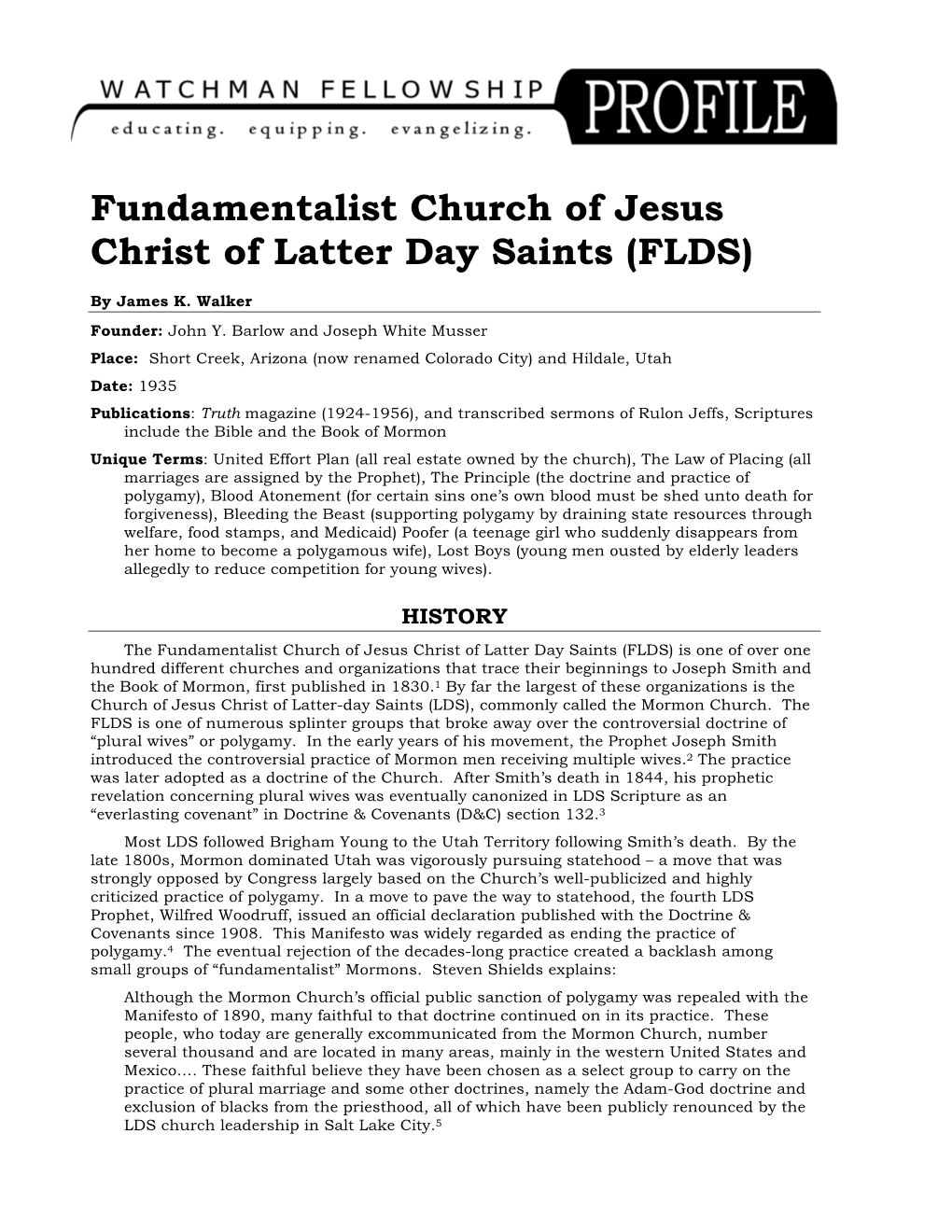 Fundamentalist Church of Jesus Christ of Latter Day Saints Profile