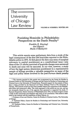 Punishing Homicide in Philadelphia: Perspectives on the Death Penalty* Franklin E