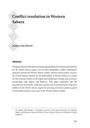 Conflict Resolution in Western Sahara