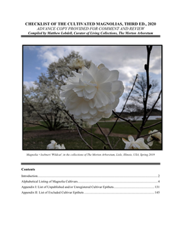 Checklist of the Cultivated Magnolias, Third Ed., 2020