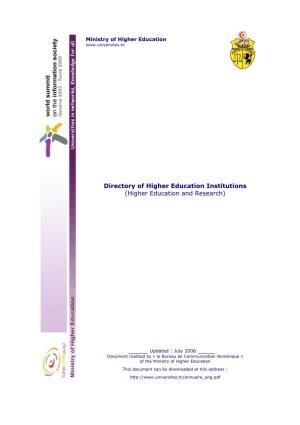 Directory of Higher Education Institutions (Higher Education and Research) Vv
