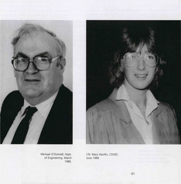 Michael O'donnell, Dept. of Engineering. March 1986. Cllr. Mary Hanifin, CDVEC. June 1986
