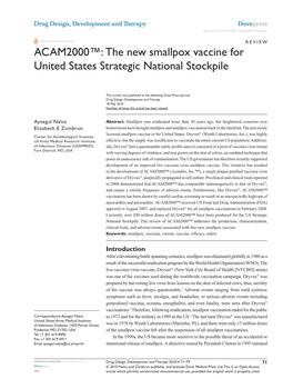 ACAM2000™: the New Smallpox Vaccine for United States Strategic National Stockpile