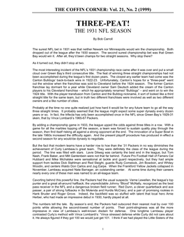 Three-Peat! the 1931 Nfl Season