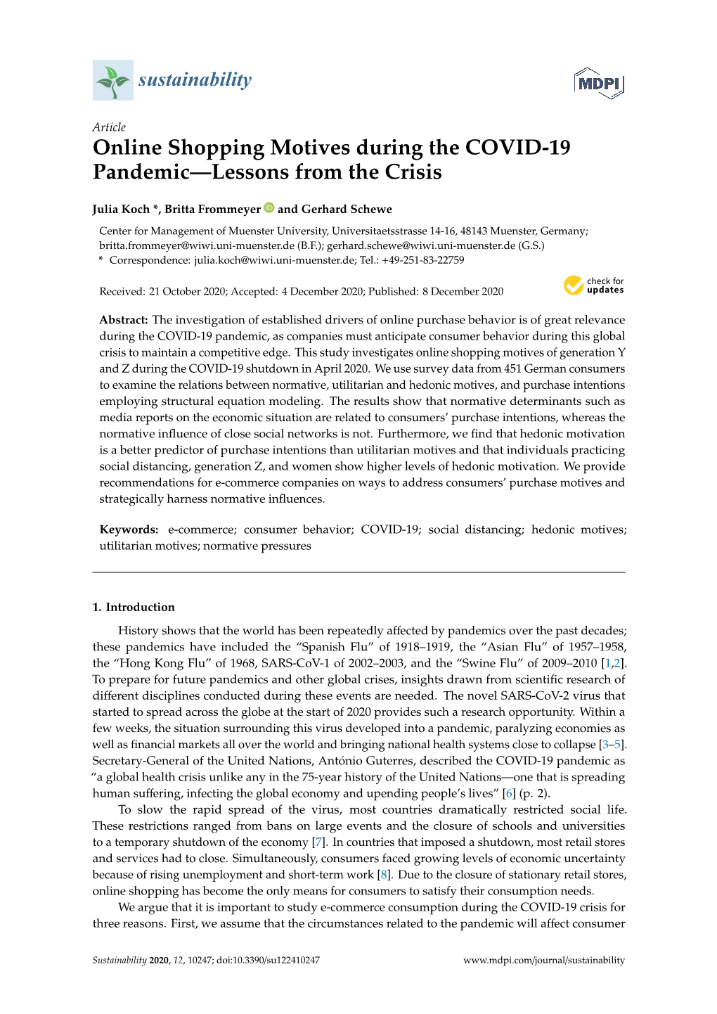 Online Shopping Motives During the COVID-19 Pandemic—Lessons from the Crisis