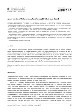 Zootaxa,A New Species of Sphaenorhynchus (Anura; Hylidae)