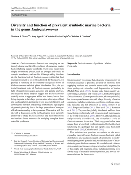 Diversity and Function of Prevalent Symbiotic Marine Bacteria in the Genus Endozoicomonas