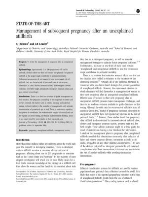 Management of Subsequent Pregnancy After an Unexplained Stillbirth