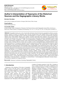 Author's Interpretation of Toponyms of the Historical Sources and The