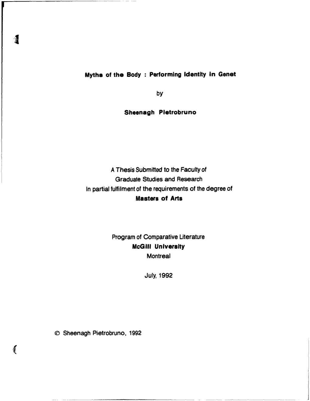 By a Thesis Submitted to the Faculty of Graduate Studies and Research Ln