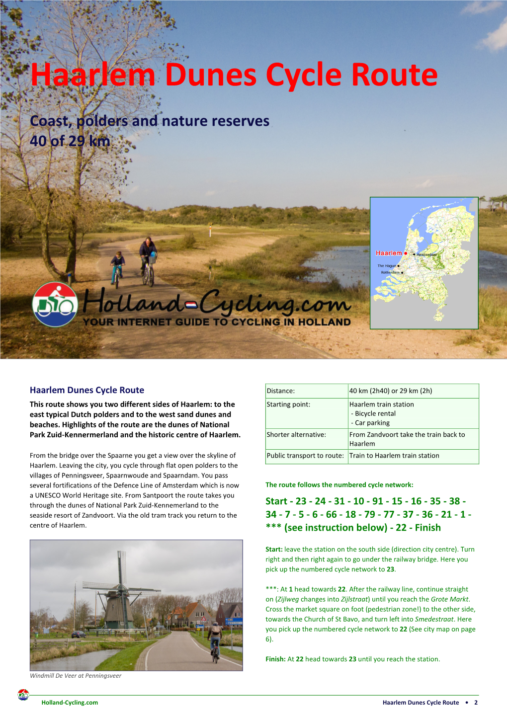Haarlem Dunes Cycle Route By