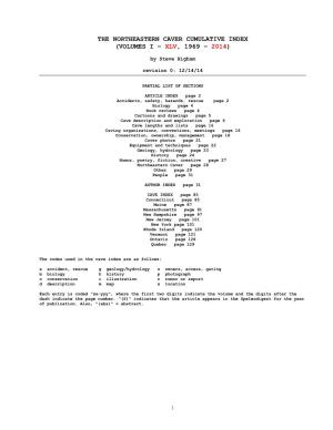 The Northeastern Caver Cumulative Index (Volumes I – Xlv, 1969 – 2014)