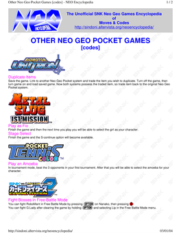 Other Neo Geo Pocket Games [Codes] - NEO Encyclopedia 1 / 2