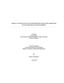 Impact of Photovoltaic System Penetration on the Operation of Voltage Regulator Equipment
