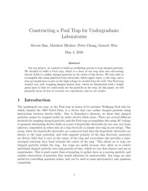 Constructing a Paul Trap for Undergraduate Laboratories