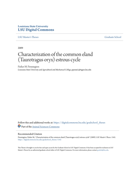 Characterization of the Common Eland (Taurotragus Oryx) Estrous Cycle Parker M