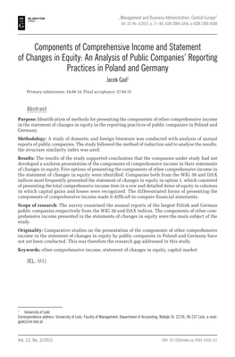 Components of Comprehensive Income and Statement of Changes in Equity: an Analysis of Public Companies’ Reporting Practices in Poland and Germany Jacek Gad1