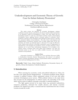 Underdevelopment and Economic Theory of Growth: Case for Infant Industry Promotion1