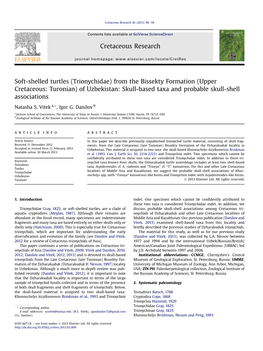 Soft-Shelled Turtles (Trionychidae) from the Bissekty Formation (Upper Cretaceous: Turonian) of Uzbekistan: Skull-Based Taxa and Probable Skull-Shell Associations