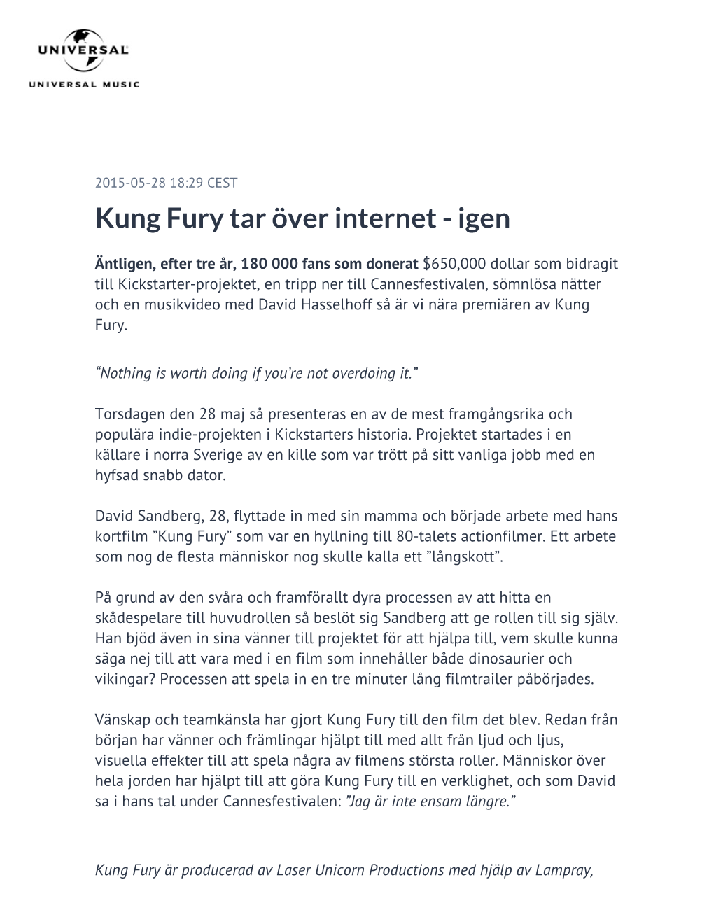 Kung Fury Tar Över Internet - Igen