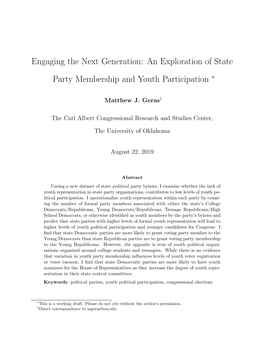 Engaging the Next Generation: an Exploration of State Party Membership and Youth Participation ∗