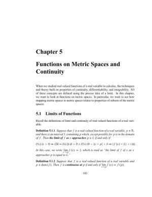 Chapter 5 Functions on Metric Spaces and Continuity