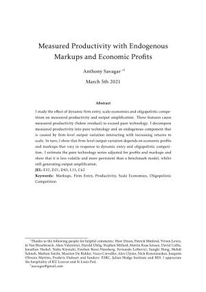 Measured Productivity with Endogenous Markups and Economic Proﬁts