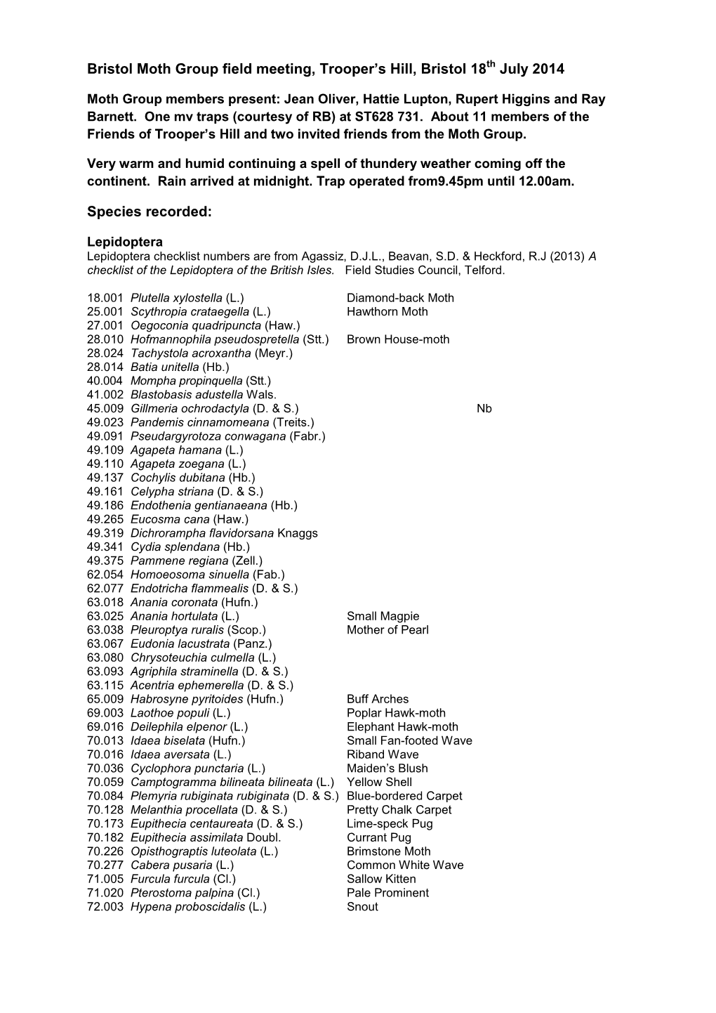 Bristol Moth Group Field Meeting Report
