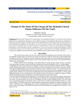 Changes in the Music of the Liturgy of the Methodist Church Ghana: Influences on the Youth