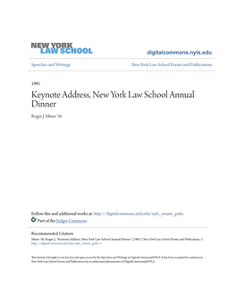 Keynote Address, New York Law School Annual Dinner Roger J