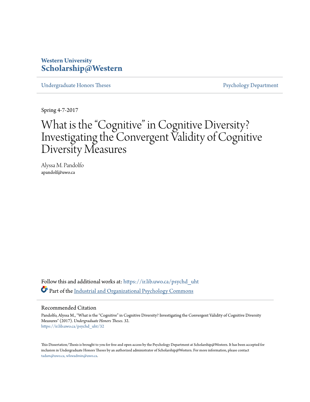 Investigating the Convergent Validity of Cognitive Diversity Measures Alyssa M