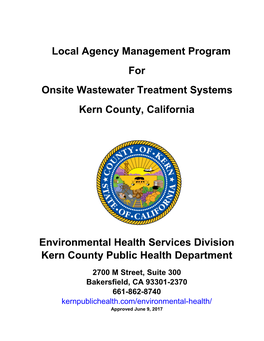 Local Agency Management Program for Onsite Wastewater Treatment Systems Kern County, California