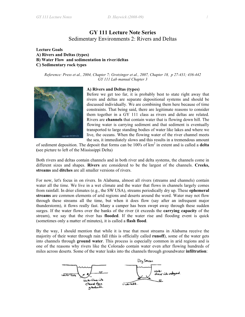 GY 111 Lecture Note Series Sedimentary Environments 2: Rivers and Deltas