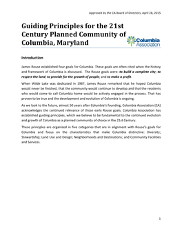 Guiding Principles for the 21St Century Planned Community of Columbia, Maryland