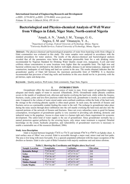 Bacteriological and Physico-Chemical Analysis of Well Water from Villages in Edati, Niger State, North-Central Nigeria